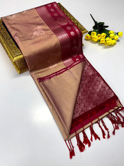 Luxury Border Pure Pattu Soft Silk Saree – 75 Dineyar Yarn Weaving with 2/2 Warp Thana Silk, Butta Work & Rich Contrast Pallu