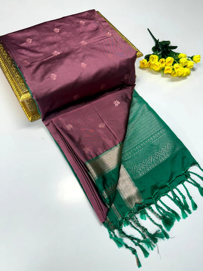 Luxury Border Pure Pattu Soft Silk Saree – 75 Dineyar Yarn Weaving with 2/2 Warp Thana Silk, Butta Work & Rich Contrast Pallu