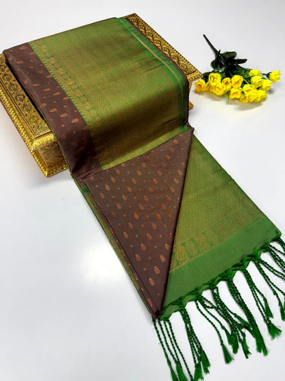 Luxury Border Pure Pattu Soft Silk Saree – 75 Dineyar Yarn Weaving with 2/2 Warp Thana Silk, Butta Work & Rich Contrast Pallu