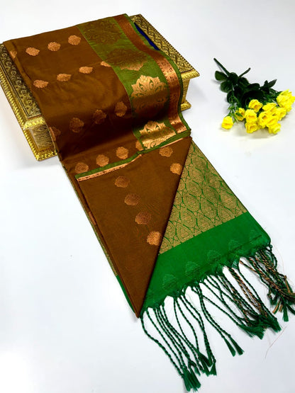 Luxury Border Pure Pattu Soft Silk Saree – 75 Dineyar Yarn Weaving with 2/2 Warp Thana Silk, Butta Work & Rich Contrast Pallu