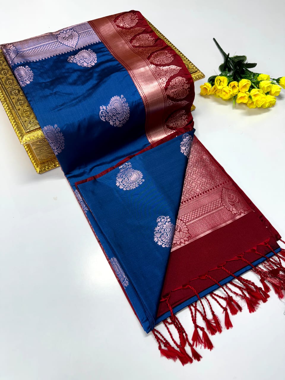 Luxury Border Pure Pattu Soft Silk Saree – 75 Dineyar Yarn Weaving with 2/2 Warp Thana Silk, Butta Work & Rich Contrast Pallu