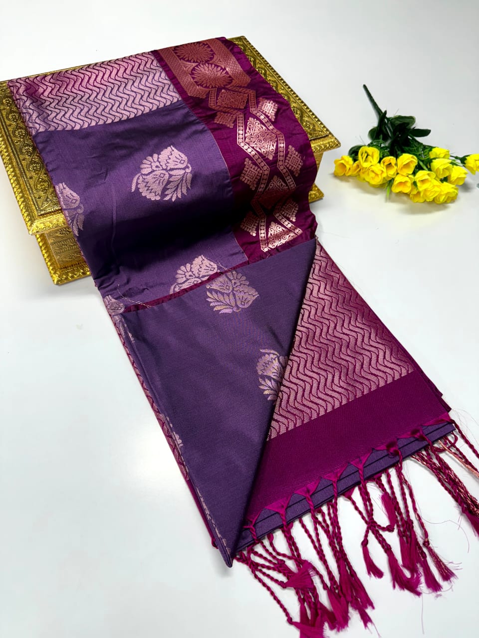 Luxury Border Pure Pattu Soft Silk Saree – 75 Dineyar Yarn Weaving with 2/2 Warp Thana Silk, Butta Work & Rich Contrast Pallu