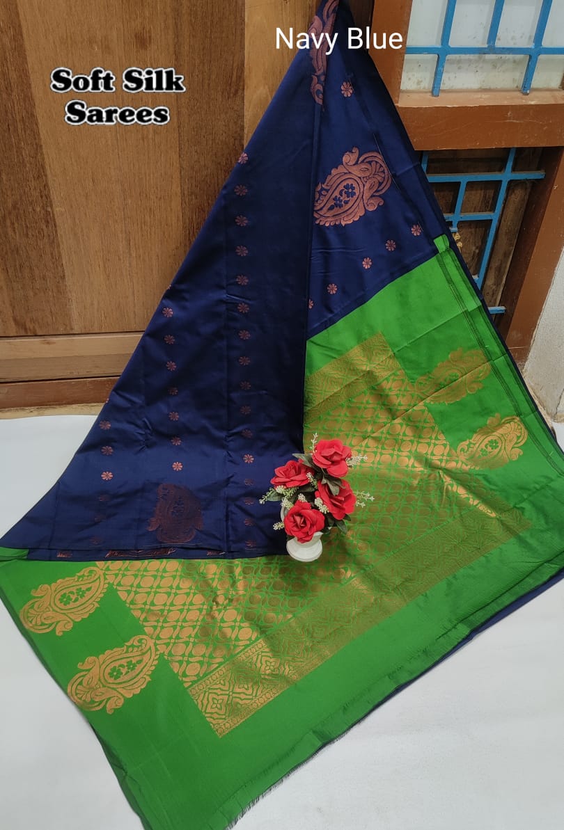 Kanchipuram Soft Silk Saree with All-Over Copper Zari Butta – Lightweight Rich Pallu & Contrast Blouse