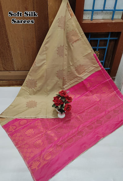 Kanchipuram Soft Silk Saree with All-Over Copper Zari Butta – Lightweight Rich Pallu & Contrast Blouse