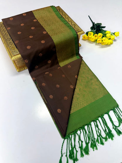 Luxury Border Pure Pattu Soft Silk Saree – 75 Dineyar Yarn Weaving with 2/2 Warp Thana Silk, Butta Work & Rich Contrast Pallu