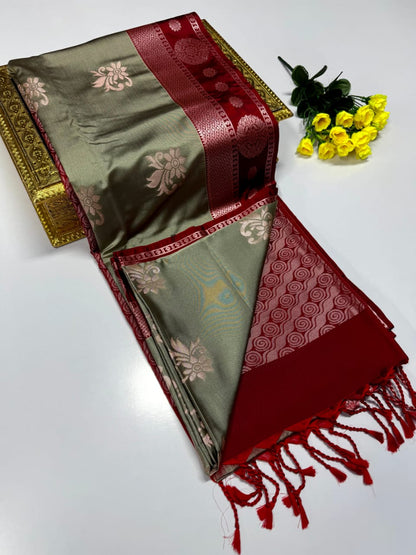 Luxury Border Pure Pattu Soft Silk Saree – 75 Dineyar Yarn Weaving with 2/2 Warp Thana Silk, Butta Work & Rich Contrast Pallu