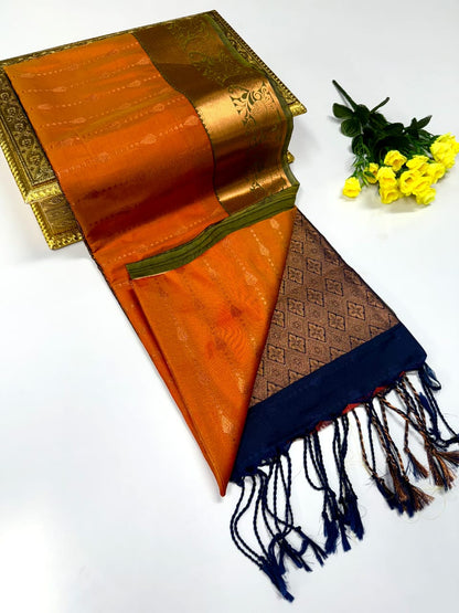 Luxury Border Pure Pattu Soft Silk Saree – 75 Dineyar Yarn Weaving with 2/2 Warp Thana Silk, Butta Work & Rich Contrast Pallu