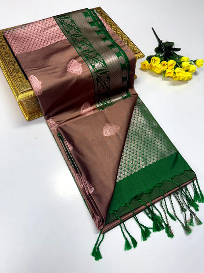 Luxury Border Pure Pattu Soft Silk Saree – 75 Dineyar Yarn Weaving with 2/2 Warp Thana Silk, Butta Work & Rich Contrast Pallu