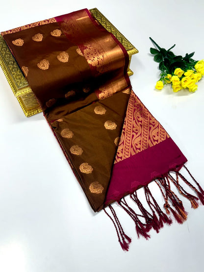 Luxury Border Pure Pattu Soft Silk Saree – 75 Dineyar Yarn Weaving with 2/2 Warp Thana Silk, Butta Work & Rich Contrast Pallu