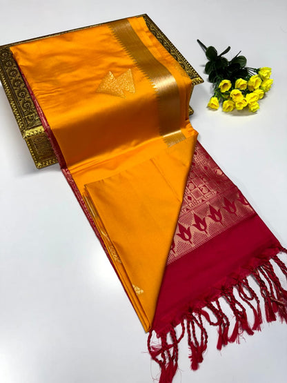 Luxury Border Pure Pattu Soft Silk Saree – 75 Dineyar Yarn Weaving with 2/2 Warp Thana Silk, Butta Work & Rich Contrast Pallu