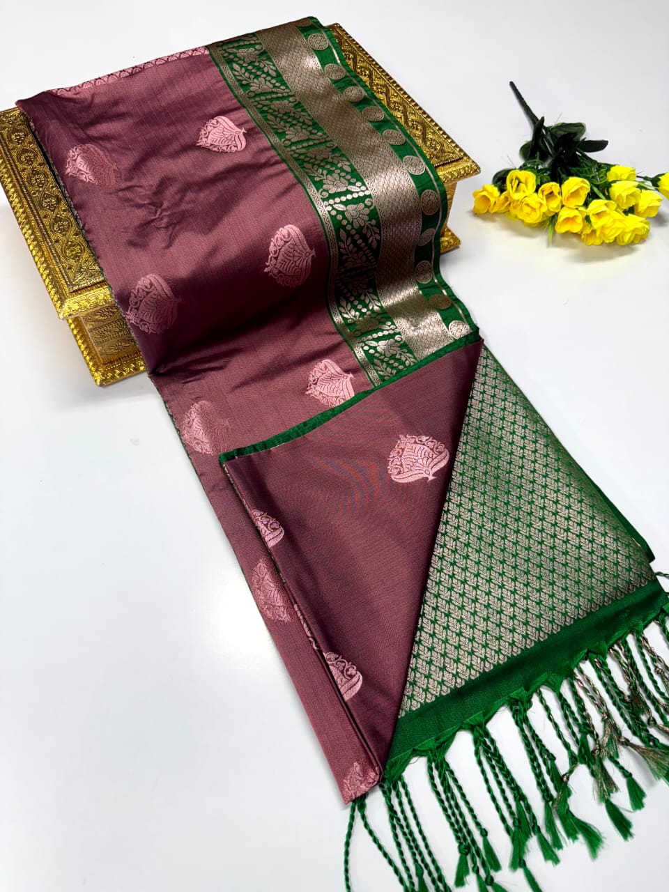 Luxury Border Pure Pattu Soft Silk Saree – 75 Dineyar Yarn Weaving with 2/2 Warp Thana Silk, Butta Work & Rich Contrast Pallu