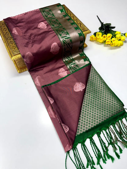 Luxury Border Pure Pattu Soft Silk Saree – 75 Dineyar Yarn Weaving with 2/2 Warp Thana Silk, Butta Work & Rich Contrast Pallu