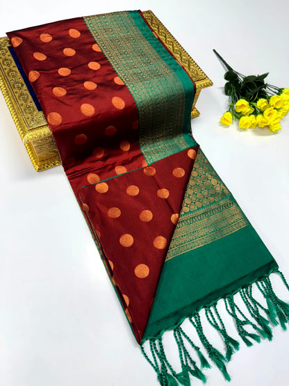 Luxury Border Pure Pattu Soft Silk Saree – 75 Dineyar Yarn Weaving with 2/2 Warp Thana Silk, Butta Work & Rich Contrast Pallu