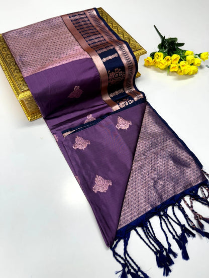 Luxury Border Pure Pattu Soft Silk Saree – 75 Dineyar Yarn Weaving with 2/2 Warp Thana Silk, Butta Work & Rich Contrast Pallu