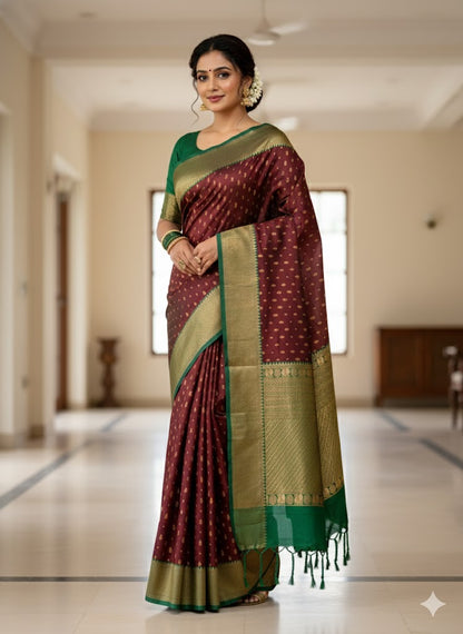 Luxury Border Pure Pattu Soft Silk Saree – 75 Dineyar Yarn Weaving with 2/2 Warp Thana Silk, Butta Work & Rich Contrast Pallu