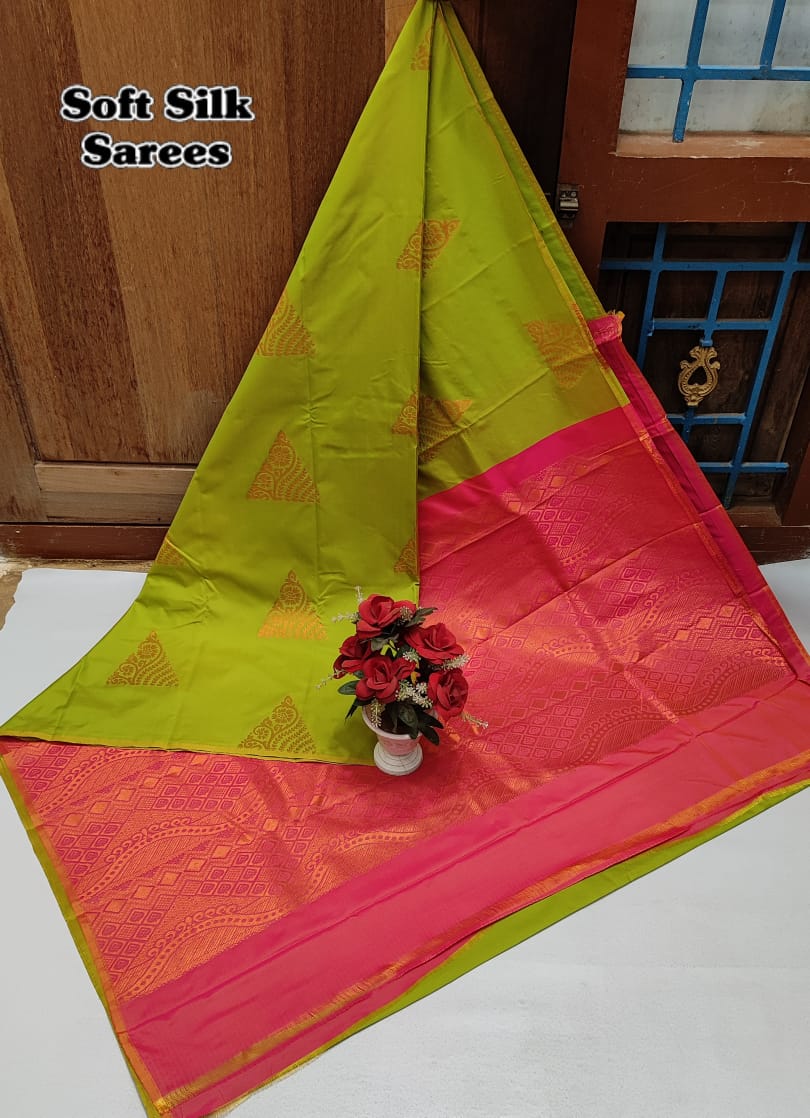 Kanchipuram Soft Silk Saree with All-Over Copper Zari Butta – Lightweight Rich Pallu & Contrast Blouse