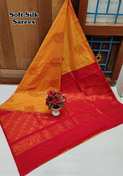 Kanchipuram Soft Silk Saree with All-Over Copper Zari Butta – Lightweight Rich Pallu & Contrast Blouse