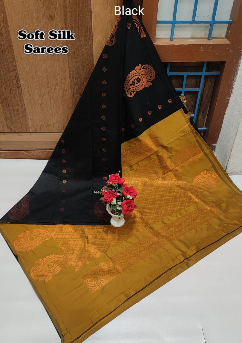 Kanchipuram Soft Silk Saree with All-Over Copper Zari Butta – Lightweight Rich Pallu & Contrast Blouse