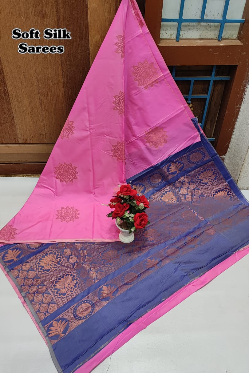 Kanchipuram Soft Silk Saree with All-Over Copper Zari Butta – Lightweight Rich Pallu & Contrast Blouse