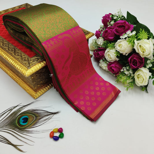 Elite Kupura Korvai Bridal Rapier Silk Saree – 3D Embossed Weaving with Rich Pallu & Contrast Blouse