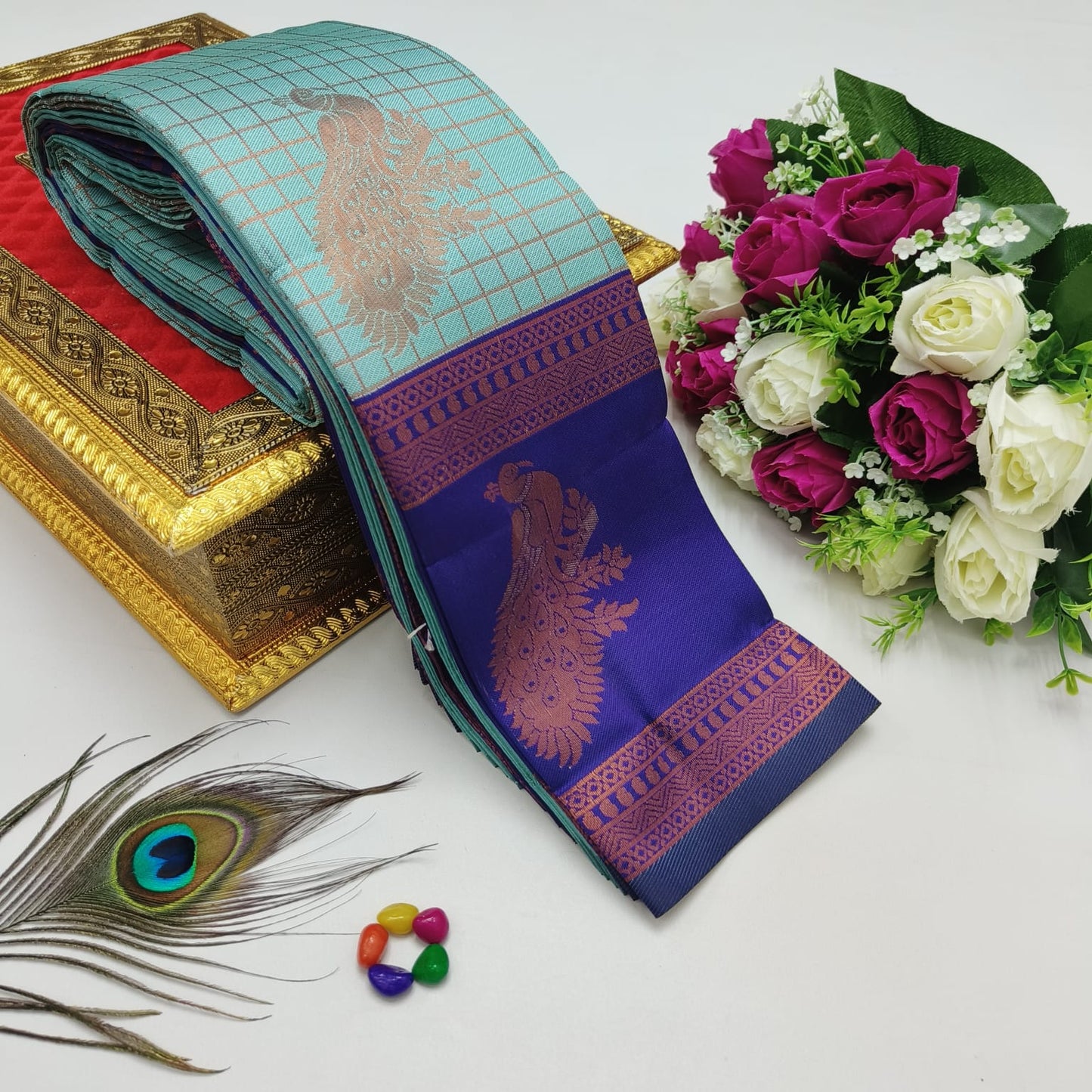 Elite Kupura Korvai Bridal Rapier Silk Saree – 3D Embossed Weaving with Rich Pallu & Contrast Blouse