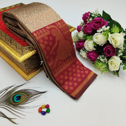 Elite Kupura Korvai Bridal Rapier Silk Saree – 3D Embossed Weaving with Rich Pallu & Contrast Blouse