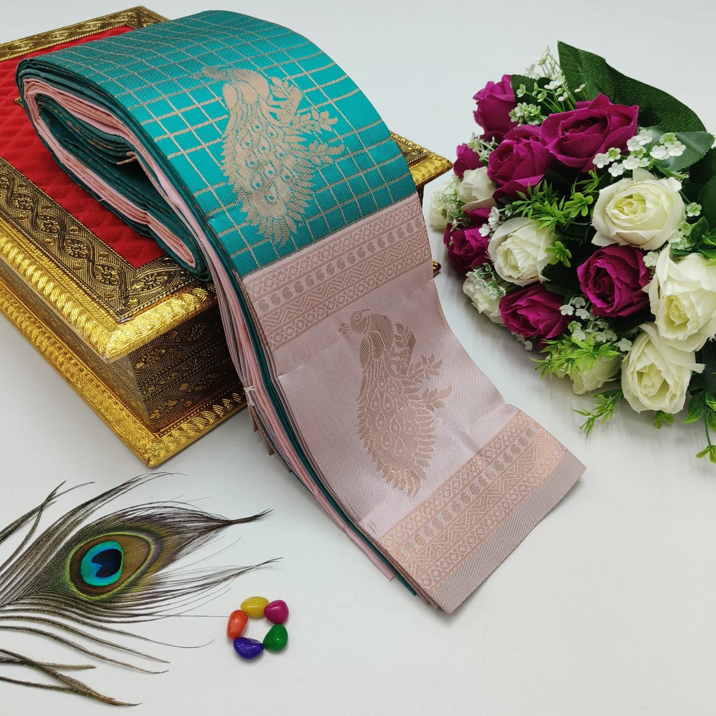 Elite Kupura Korvai Bridal Rapier Silk Saree – 3D Embossed Weaving with Rich Pallu & Contrast Blouse