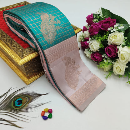 Elite Kupura Korvai Bridal Rapier Silk Saree – 3D Embossed Weaving with Rich Pallu & Contrast Blouse