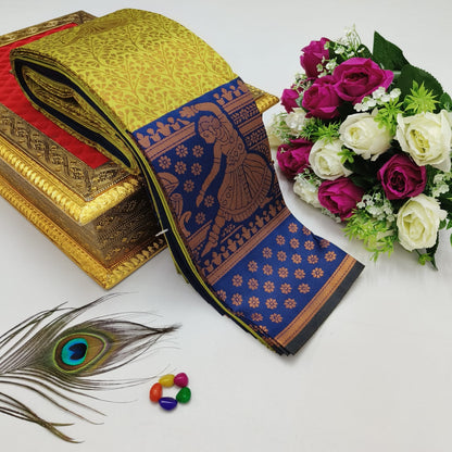 Elite Kupura Korvai Bridal Rapier Silk Saree – 3D Embossed Weaving with Rich Pallu & Contrast Blouse