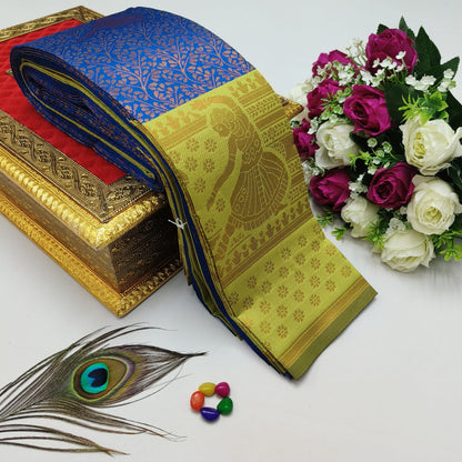 Elite Kupura Korvai Bridal Rapier Silk Saree – 3D Embossed Weaving with Rich Pallu & Contrast Blouse