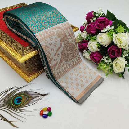 Elite Kupura Korvai Bridal Rapier Silk Saree – 3D Embossed Weaving with Rich Pallu & Contrast Blouse