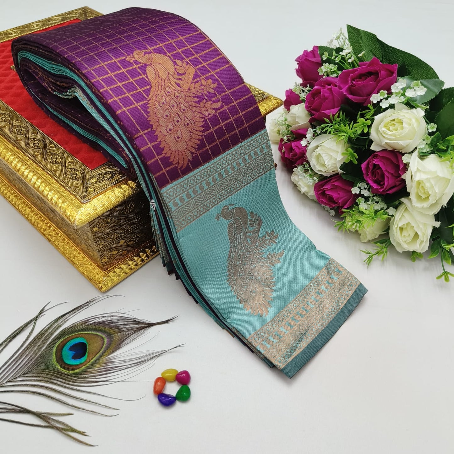 Elite Kupura Korvai Bridal Rapier Silk Saree – 3D Embossed Weaving with Rich Pallu & Contrast Blouse