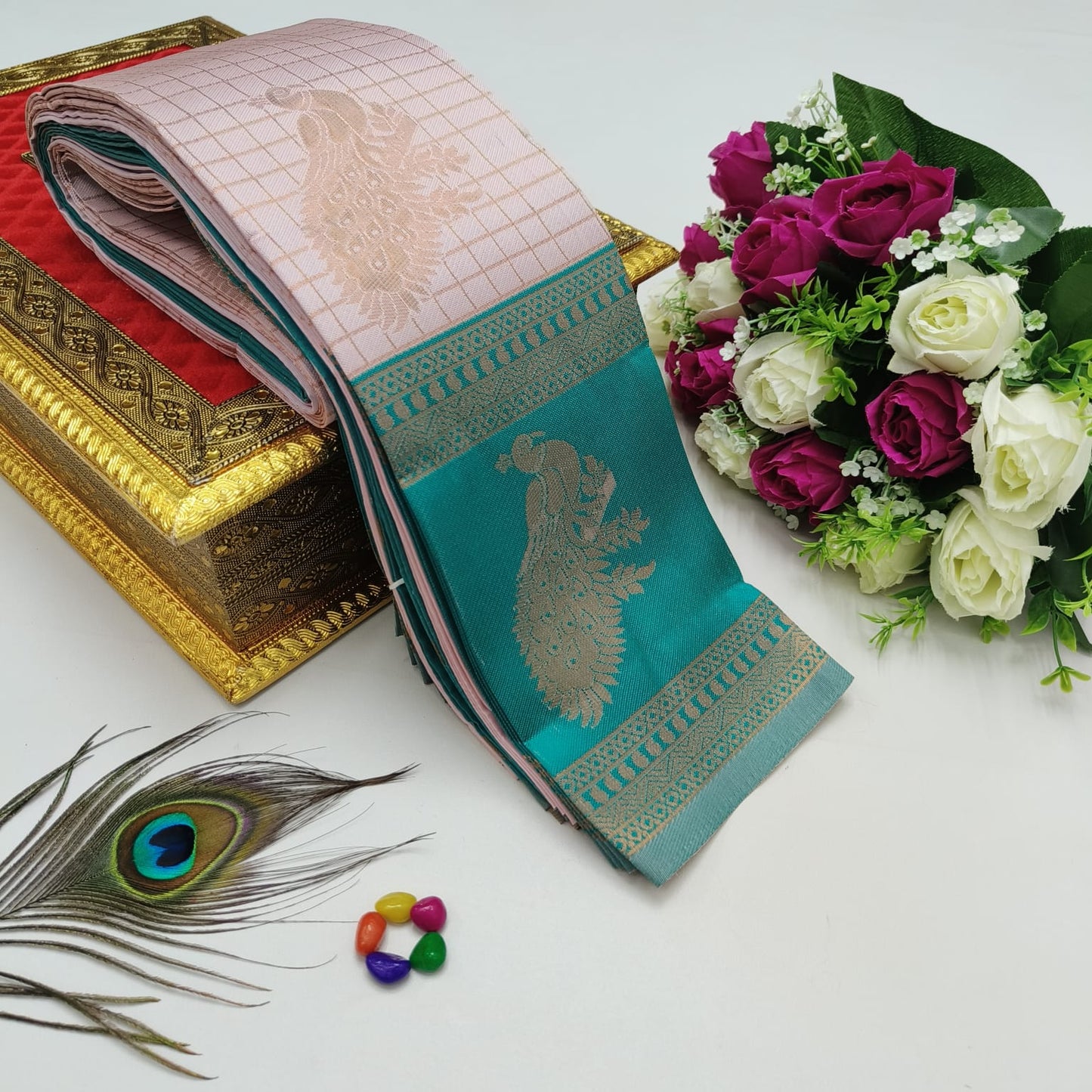 Elite Kupura Korvai Bridal Rapier Silk Saree – 3D Embossed Weaving with Rich Pallu & Contrast Blouse