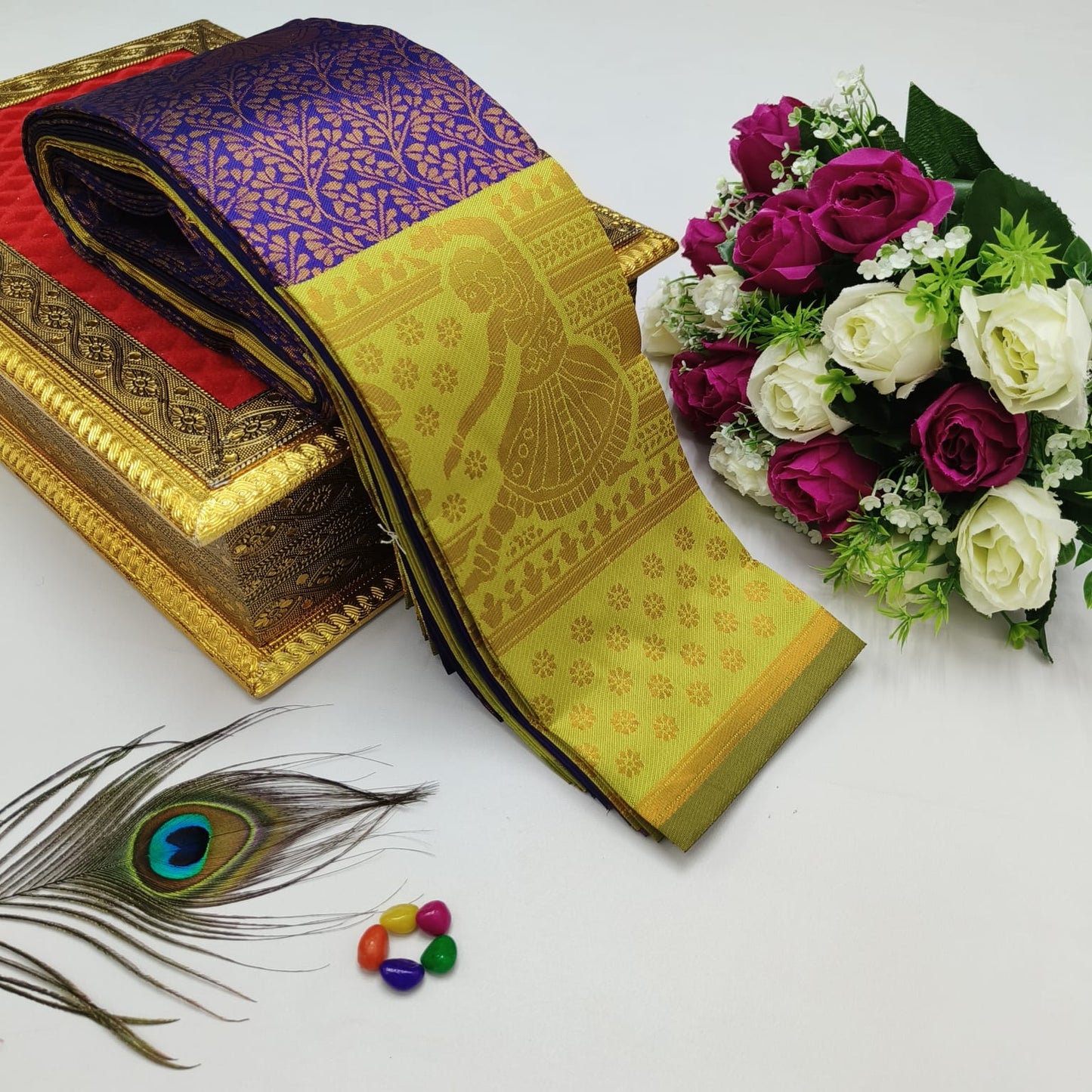 Elite Kupura Korvai Bridal Rapier Silk Saree – 3D Embossed Weaving with Rich Pallu & Contrast Blouse