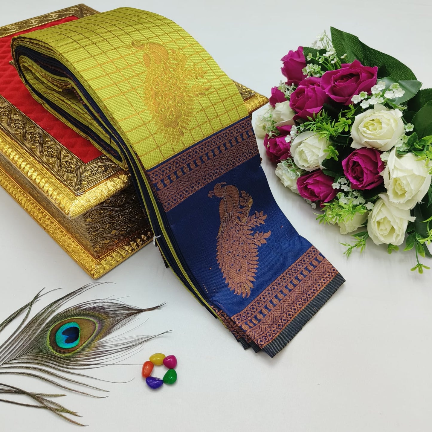 Elite Kupura Korvai Bridal Rapier Silk Saree – 3D Embossed Weaving with Rich Pallu & Contrast Blouse