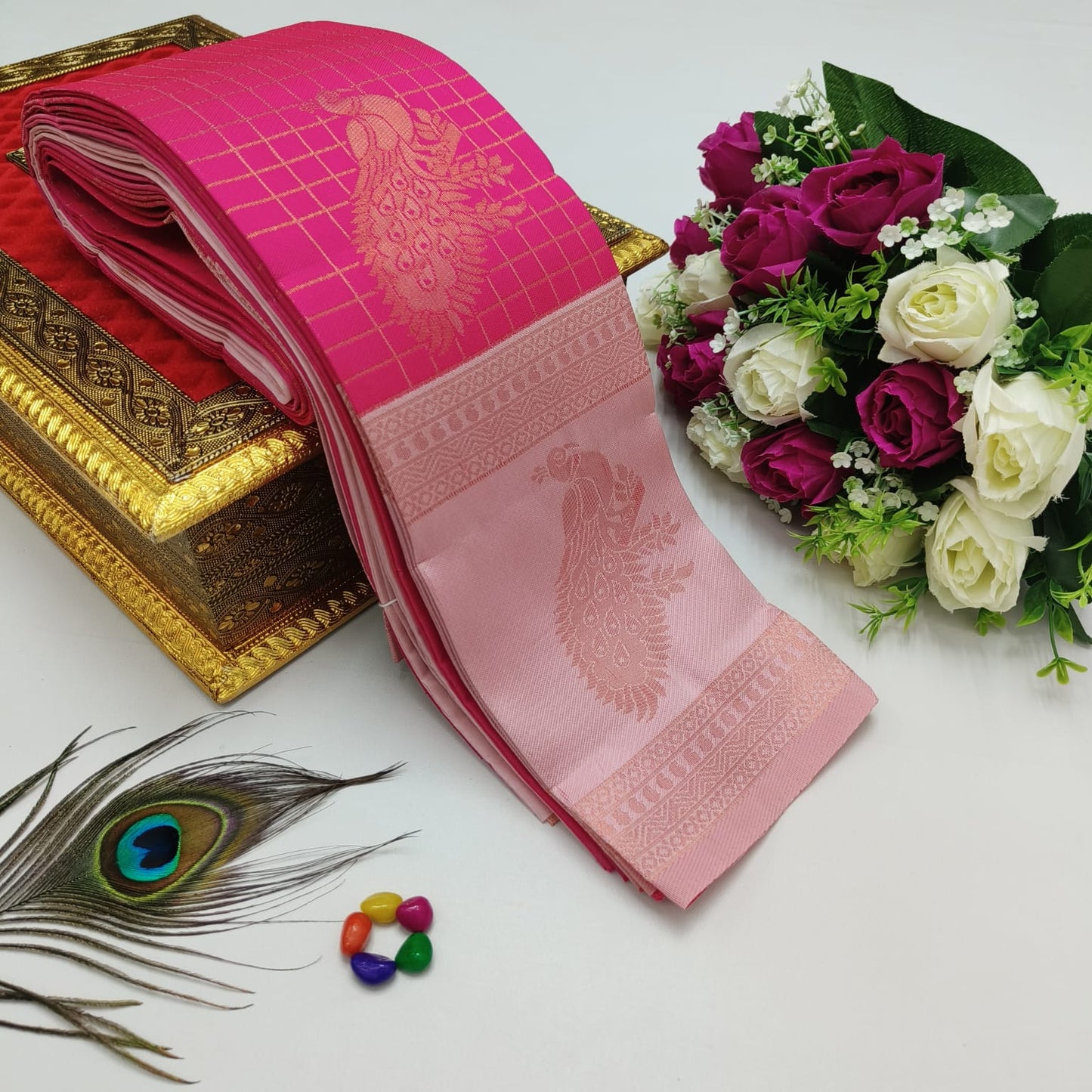 Elite Kupura Korvai Bridal Rapier Silk Saree – 3D Embossed Weaving with Rich Pallu & Contrast Blouse