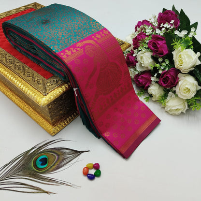 Elite Kupura Korvai Bridal Rapier Silk Saree – 3D Embossed Weaving with Rich Pallu & Contrast Blouse