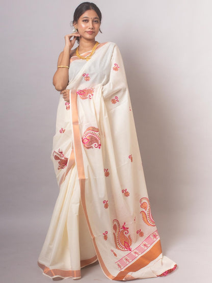 Kerala Kasavu Christmas Special Pure Cotton Saree with Embroidery – Traditional Festive Collection