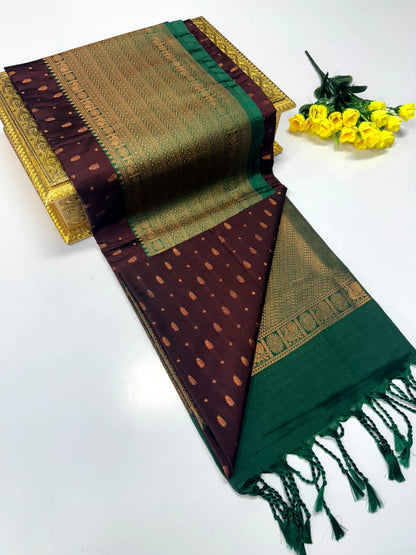 Luxury Border Pure Pattu Soft Silk Saree – 75 Dineyar Yarn Weaving with 2/2 Warp Thana Silk, Butta Work & Rich Contrast Pallu