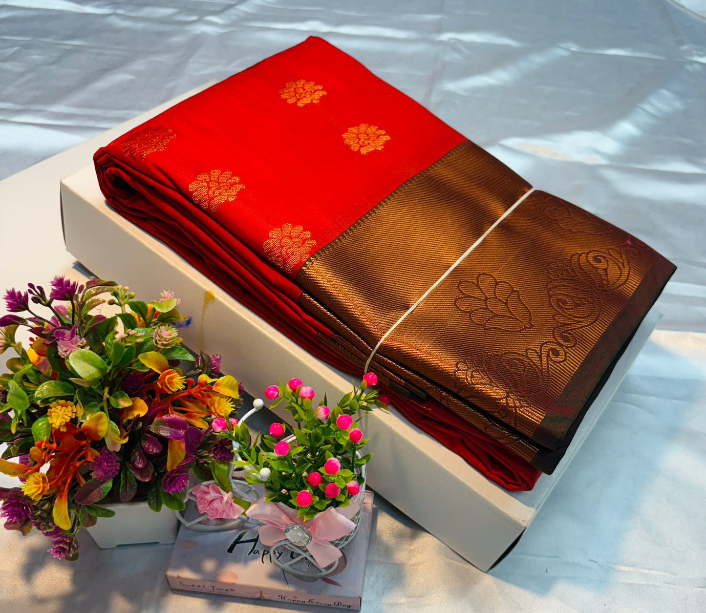 Luxury Border Pure Silky Soft Saree – 75 Dineyar Yarn Weaving with Double Warp Thana Silk, All-Over Butta Work & Rich Pallu