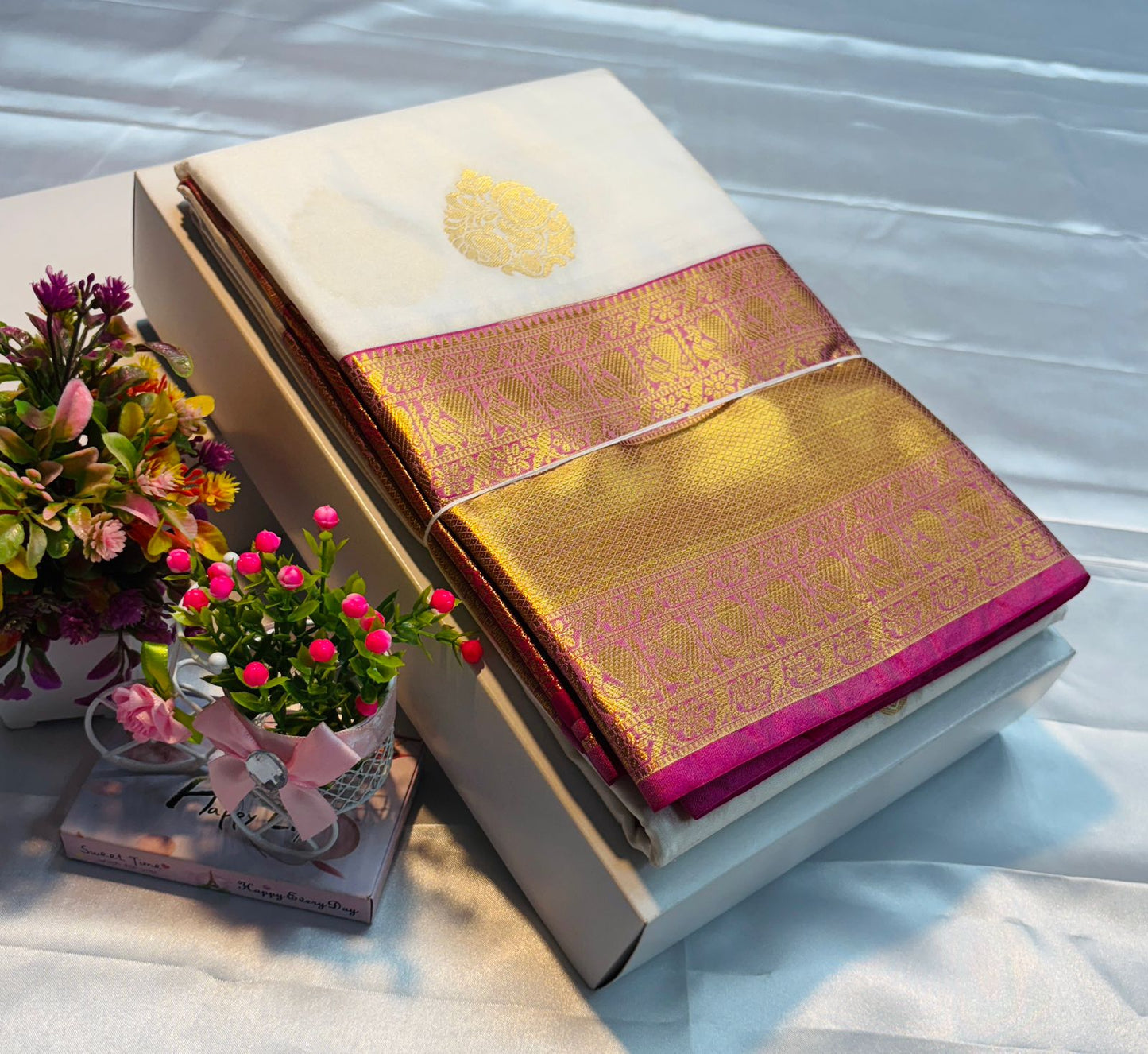 Luxury Border Pure Silky Soft Saree – 75 Dineyar Yarn Weaving with Double Warp Thana Silk, All-Over Butta Work & Rich Pallu