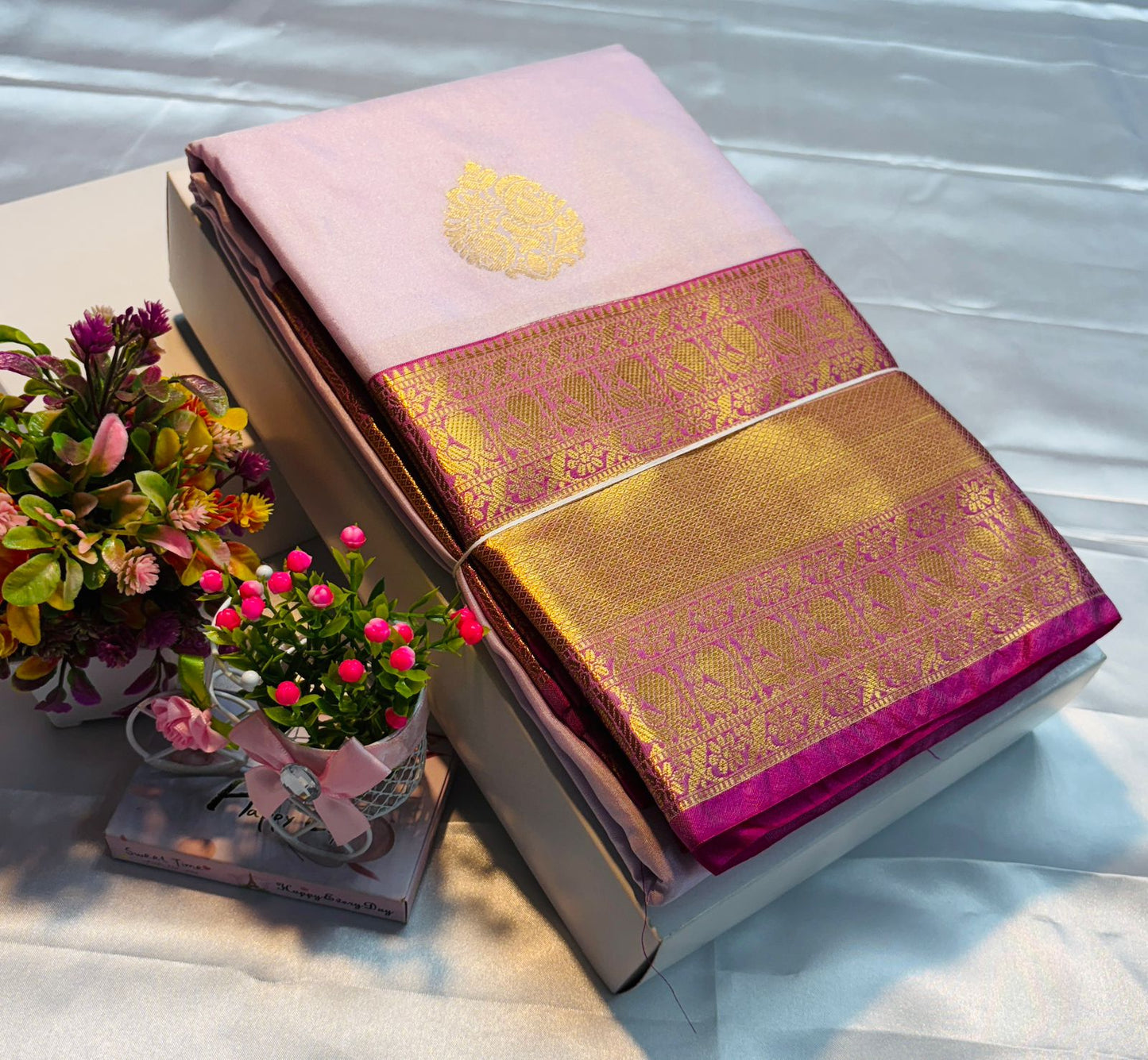 Luxury Border Pure Silky Soft Saree – 75 Dineyar Yarn Weaving with Double Warp Thana Silk, All-Over Butta Work & Rich Pallu