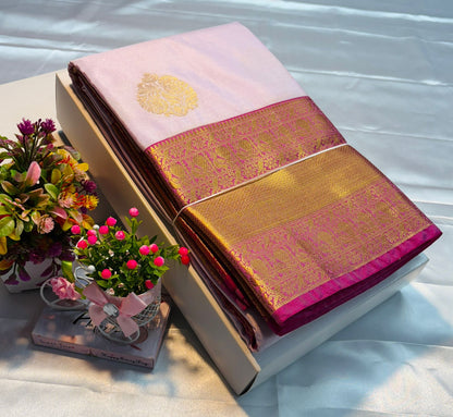 Luxury Border Pure Silky Soft Saree – 75 Dineyar Yarn Weaving with Double Warp Thana Silk, All-Over Butta Work & Rich Pallu