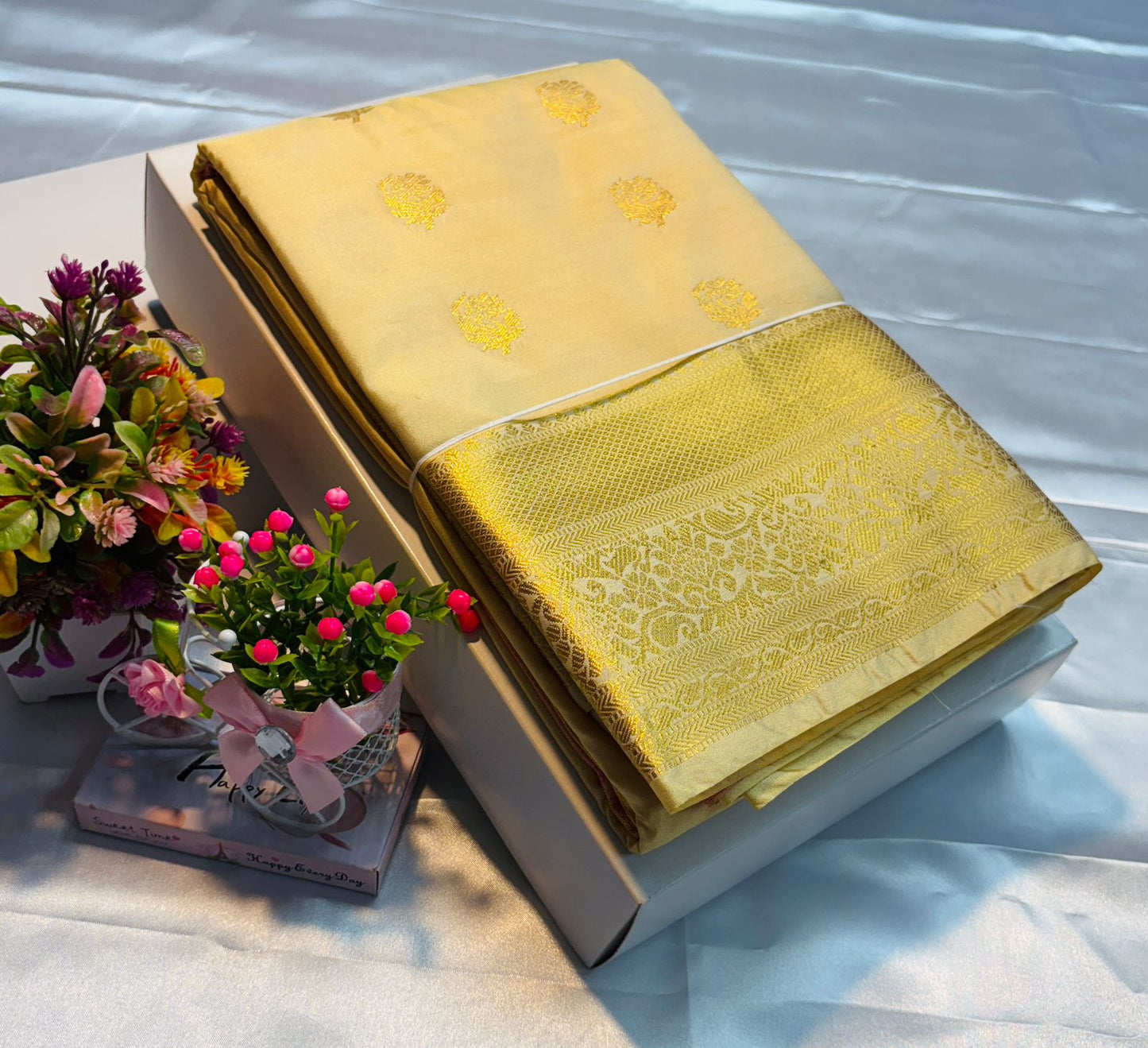 Luxury Border Pure Silky Soft Saree – 75 Dineyar Yarn Weaving with Double Warp Thana Silk, All-Over Butta Work & Rich Pallu