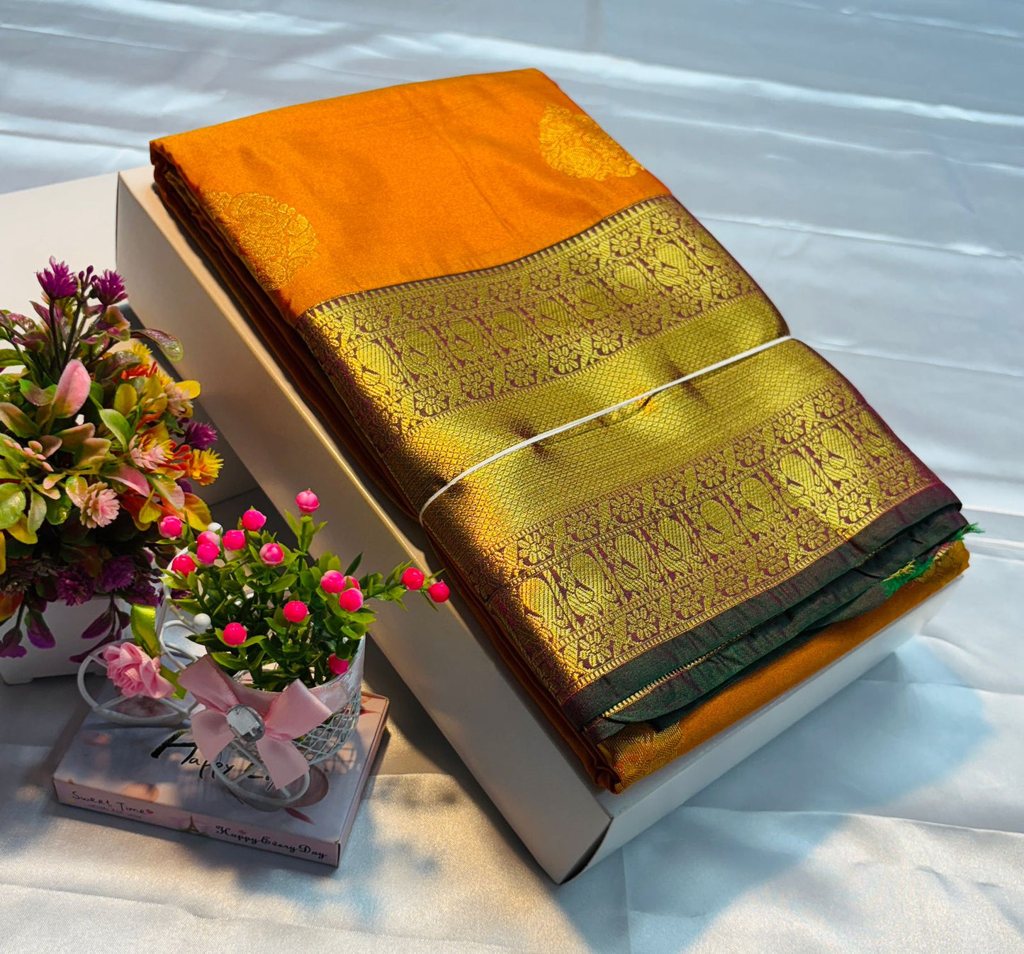 Luxury Border Pure Silky Soft Saree – 75 Dineyar Yarn Weaving with Double Warp Thana Silk, All-Over Butta Work & Rich Pallu