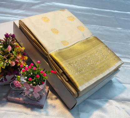 Luxury Border Pure Silky Soft Saree – 75 Dineyar Yarn Weaving with Double Warp Thana Silk, All-Over Butta Work & Rich Pallu