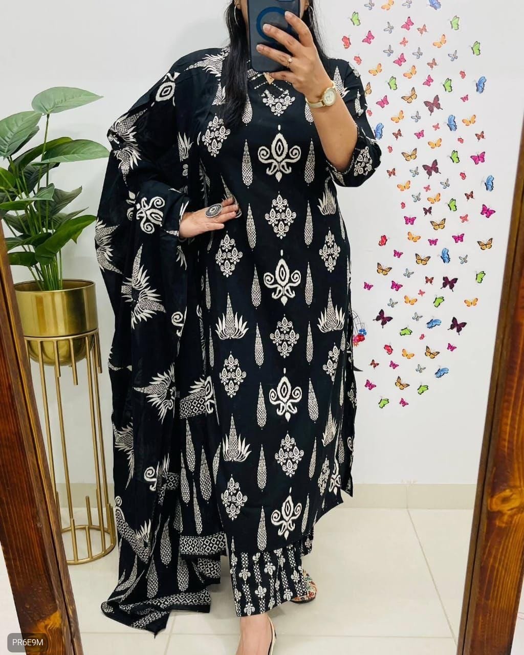 Premium Floral Cotton Kurta Pant Dupatta Set