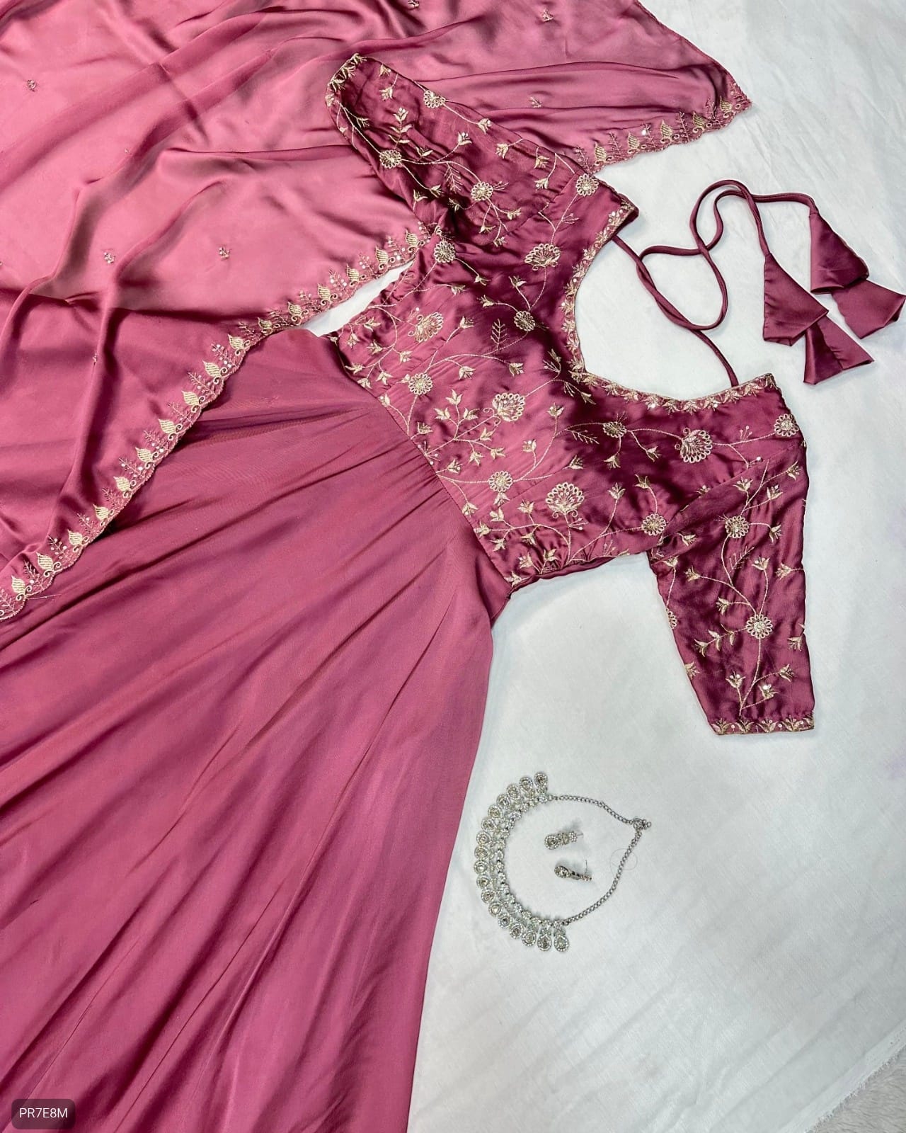 Embroidered Ethnic Gown Set with Dupatta