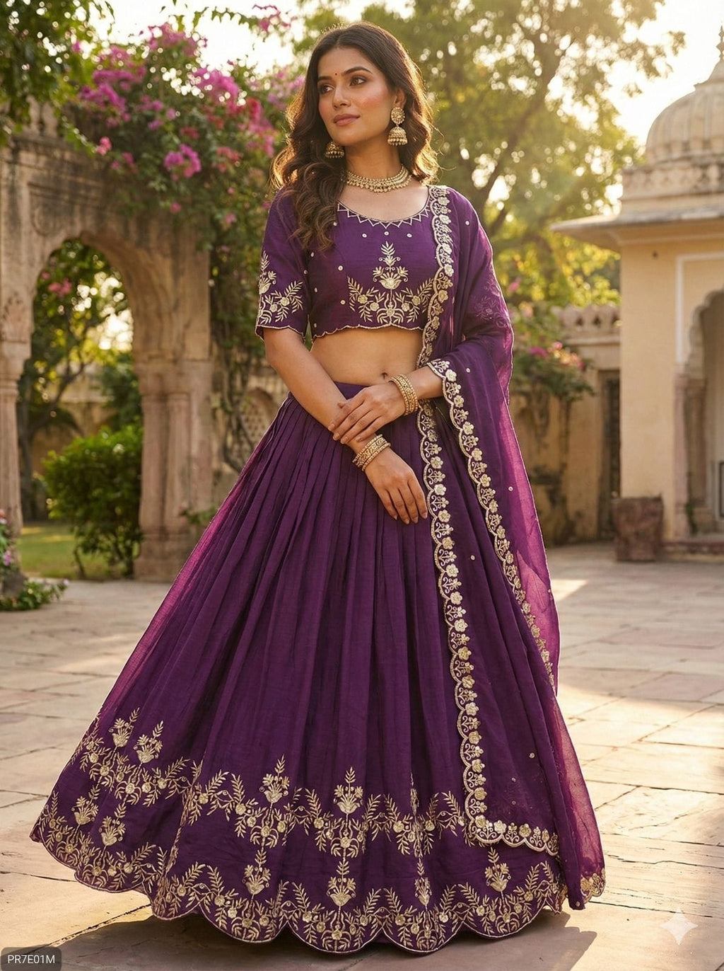 Premium Vichitra Silk Embroidered Lehenga Set