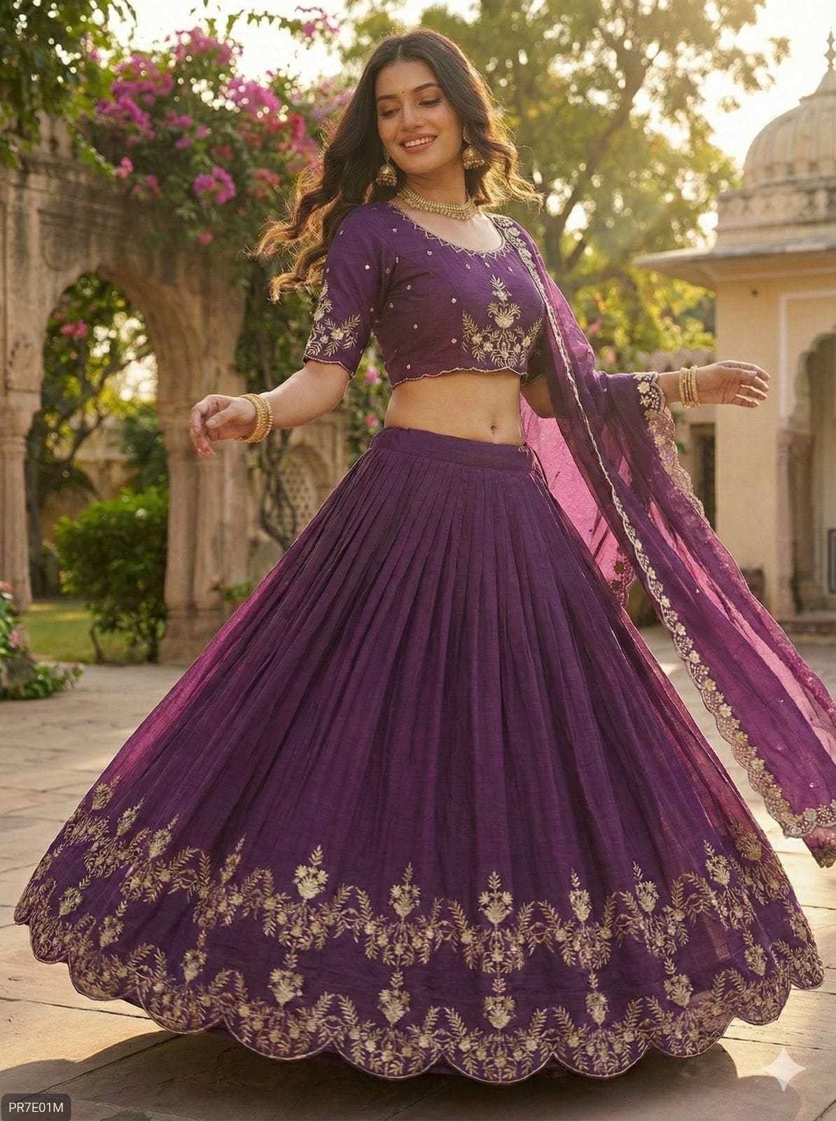 Premium Vichitra Silk Embroidered Lehenga Set